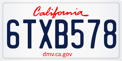 CA license plate 6TXB578