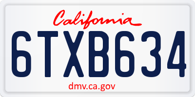CA license plate 6TXB634