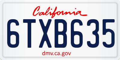 CA license plate 6TXB635