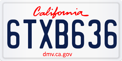 CA license plate 6TXB636