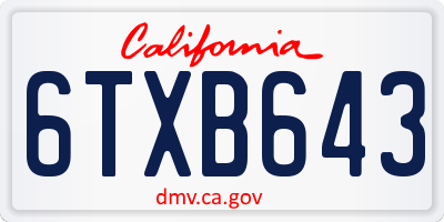 CA license plate 6TXB643