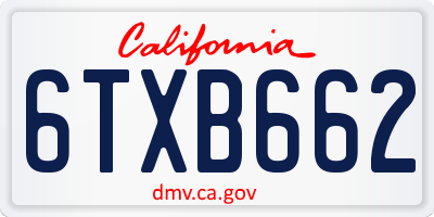 CA license plate 6TXB662