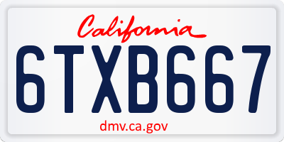 CA license plate 6TXB667