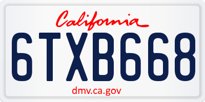 CA license plate 6TXB668