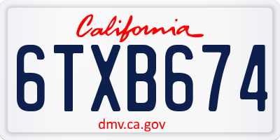 CA license plate 6TXB674