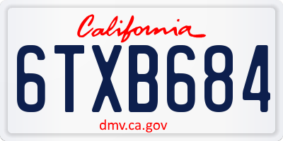 CA license plate 6TXB684