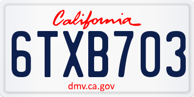 CA license plate 6TXB703