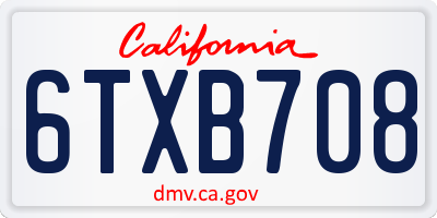 CA license plate 6TXB708