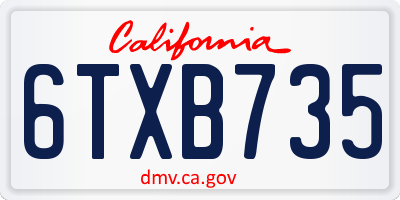CA license plate 6TXB735