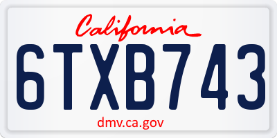 CA license plate 6TXB743