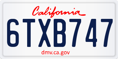 CA license plate 6TXB747