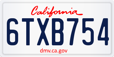 CA license plate 6TXB754