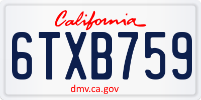 CA license plate 6TXB759