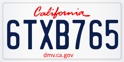 CA license plate 6TXB765