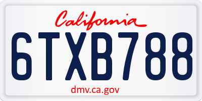 CA license plate 6TXB788