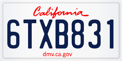 CA license plate 6TXB831