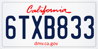 CA license plate 6TXB833