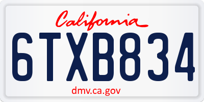 CA license plate 6TXB834