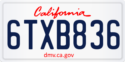 CA license plate 6TXB836