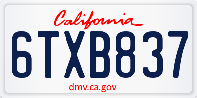 CA license plate 6TXB837