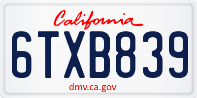 CA license plate 6TXB839