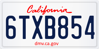 CA license plate 6TXB854