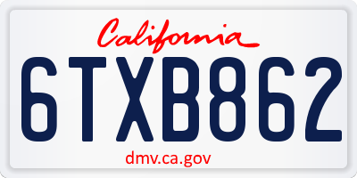 CA license plate 6TXB862