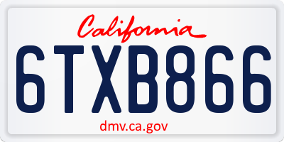 CA license plate 6TXB866
