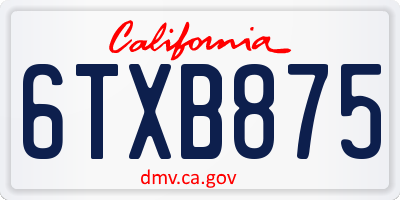 CA license plate 6TXB875