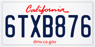 CA license plate 6TXB876
