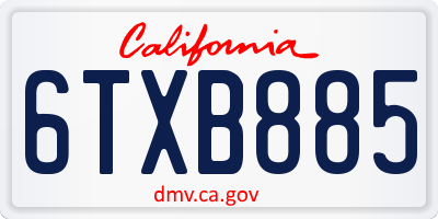 CA license plate 6TXB885