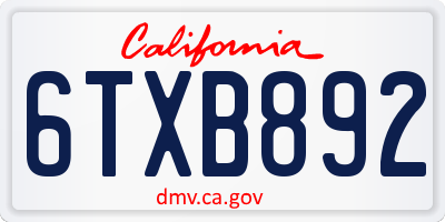 CA license plate 6TXB892