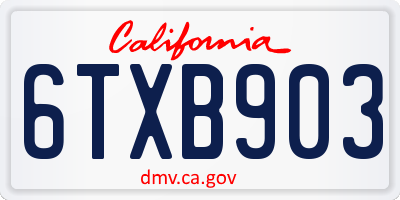 CA license plate 6TXB903