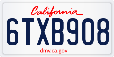 CA license plate 6TXB908