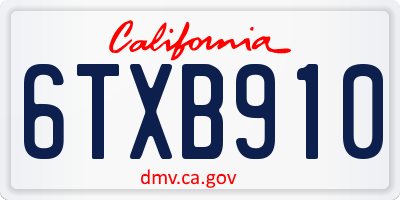 CA license plate 6TXB910