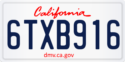 CA license plate 6TXB916