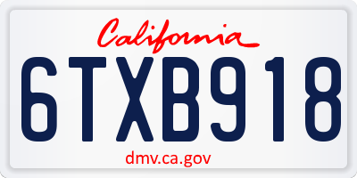 CA license plate 6TXB918