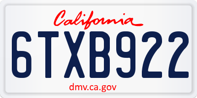 CA license plate 6TXB922