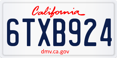 CA license plate 6TXB924