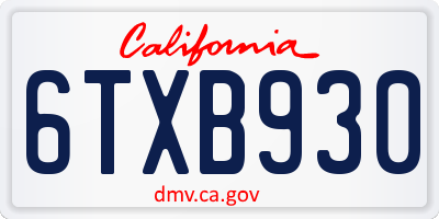 CA license plate 6TXB930