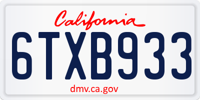 CA license plate 6TXB933