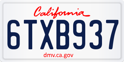 CA license plate 6TXB937