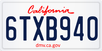 CA license plate 6TXB940