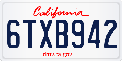 CA license plate 6TXB942