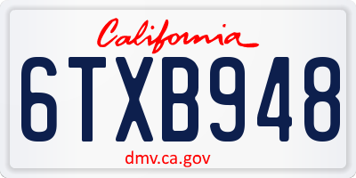 CA license plate 6TXB948