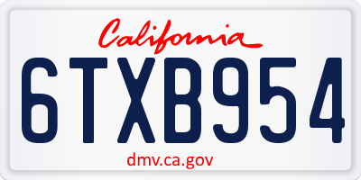 CA license plate 6TXB954