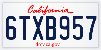 CA license plate 6TXB957