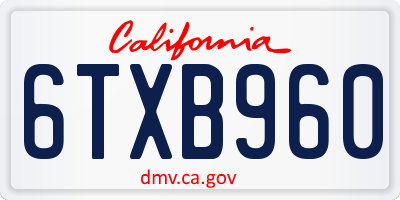 CA license plate 6TXB960