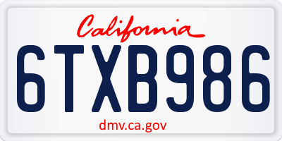 CA license plate 6TXB986