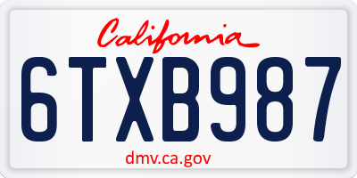 CA license plate 6TXB987